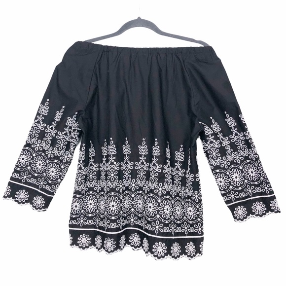 Talbots MP Off Shoulder Embroidered Eyelet Tunic - Picture 2 of 16